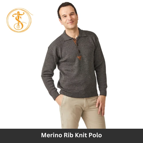 Heavyweight Merino Wool Ribbed Polo Sweater